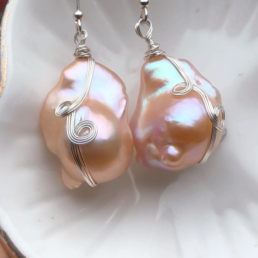 耳饰银S925镶嵌淡水珍珠