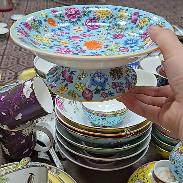 瓷片微瑕珐琅彩万花7.5寸1个果盘666