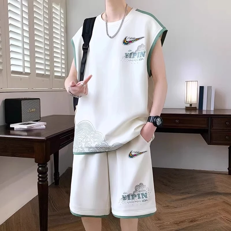 一折专区丨运动套装男士夏季冰丝无袖t恤背心短裤休闲大码两件套