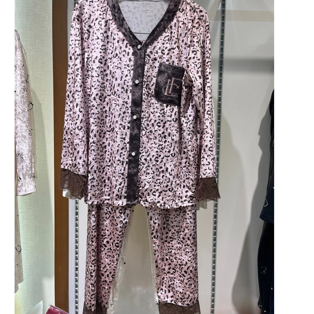 严选福利  25005女士棉里金钻绒豹纹V领开衫双长