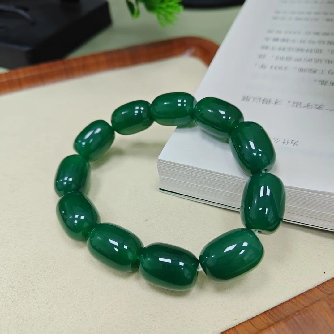 27满绿玉石玛瑙桶珠手串