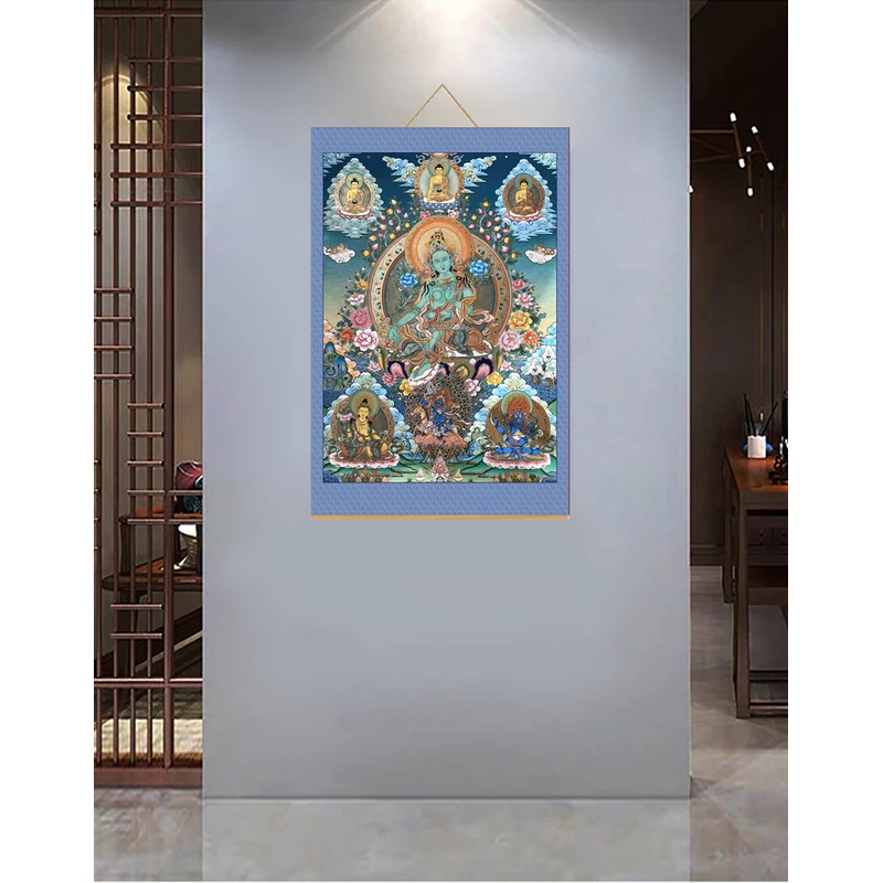 【378绿度母】60x120cm现代简约挂轴装饰画办公室家居装饰画