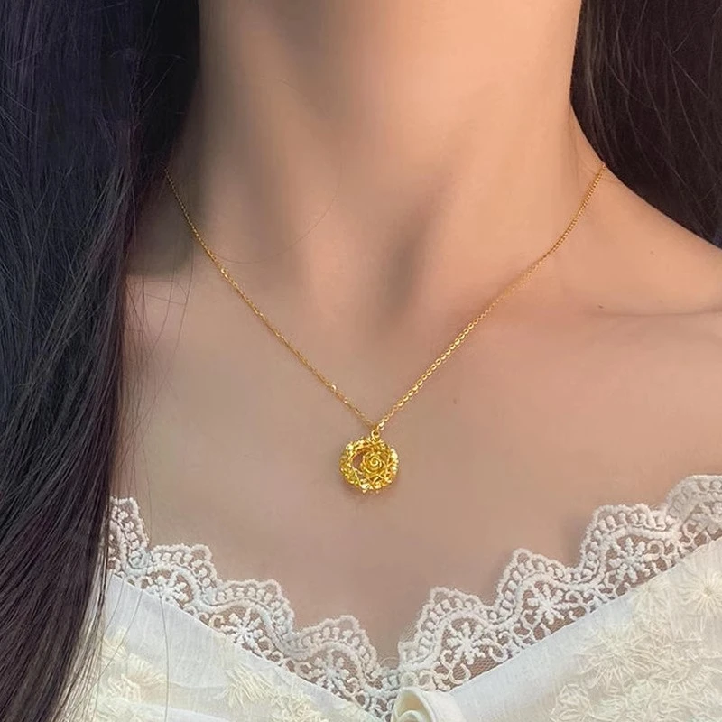 铜合金吊坠 梦网玫瑰新款送女朋友闺蜜轻奢小众设计感首饰品礼物