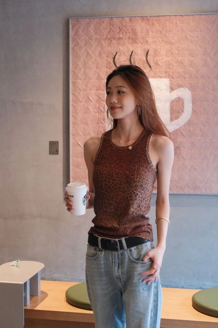 【豹纹美式】25新款美式复古辣妹风豹纹背心上衣