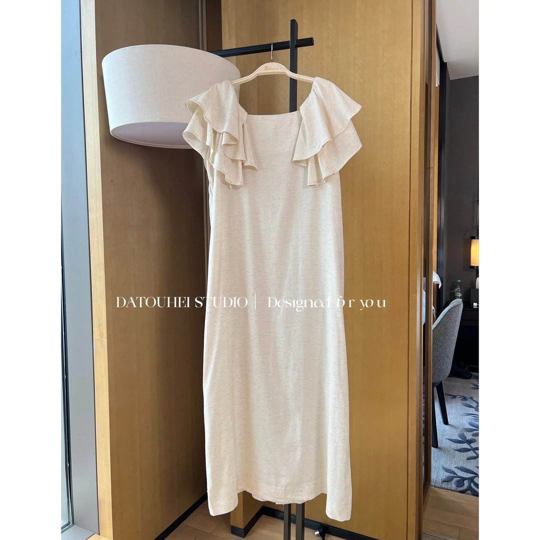 大头黑STUDIO【世有锦瑟】2025女夏法式荷叶边连衣裙D225X06373