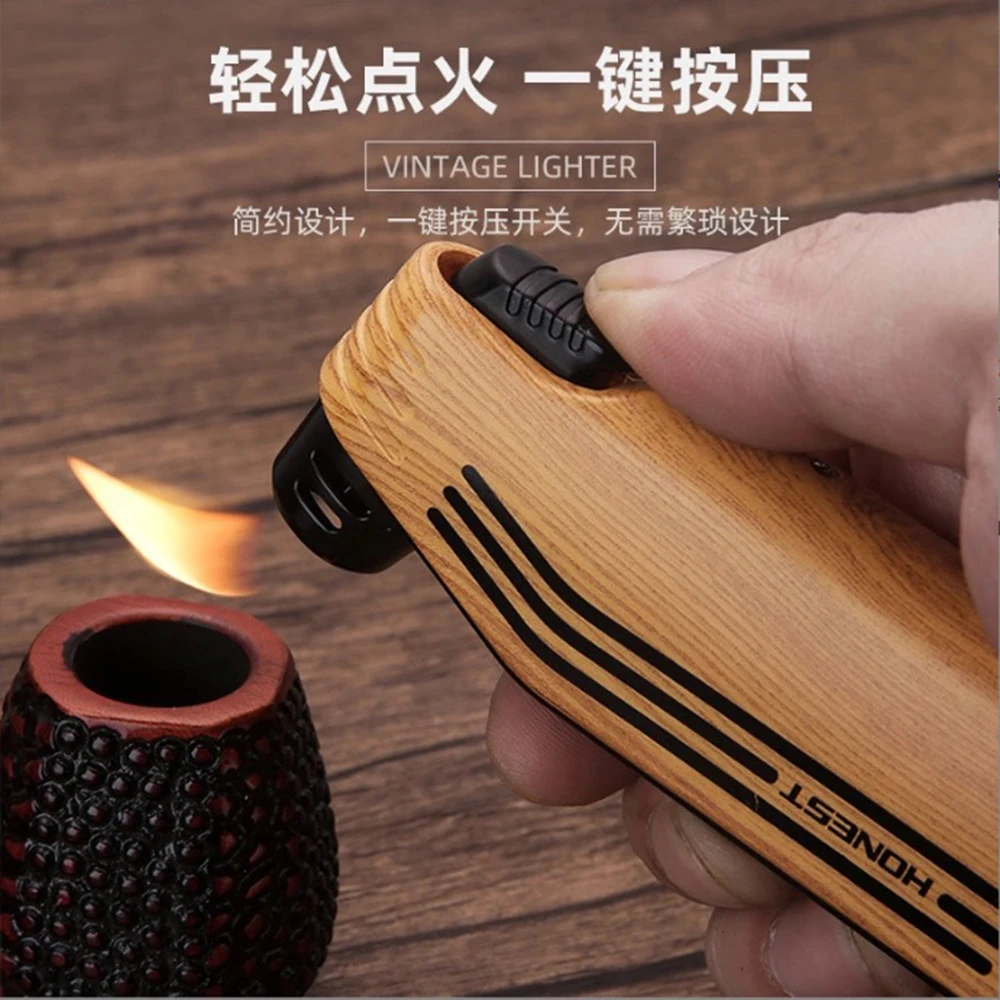 多功能烟斗机斜火老式复古打火机充气带烟刀压棒刮刀石楠木烟斗