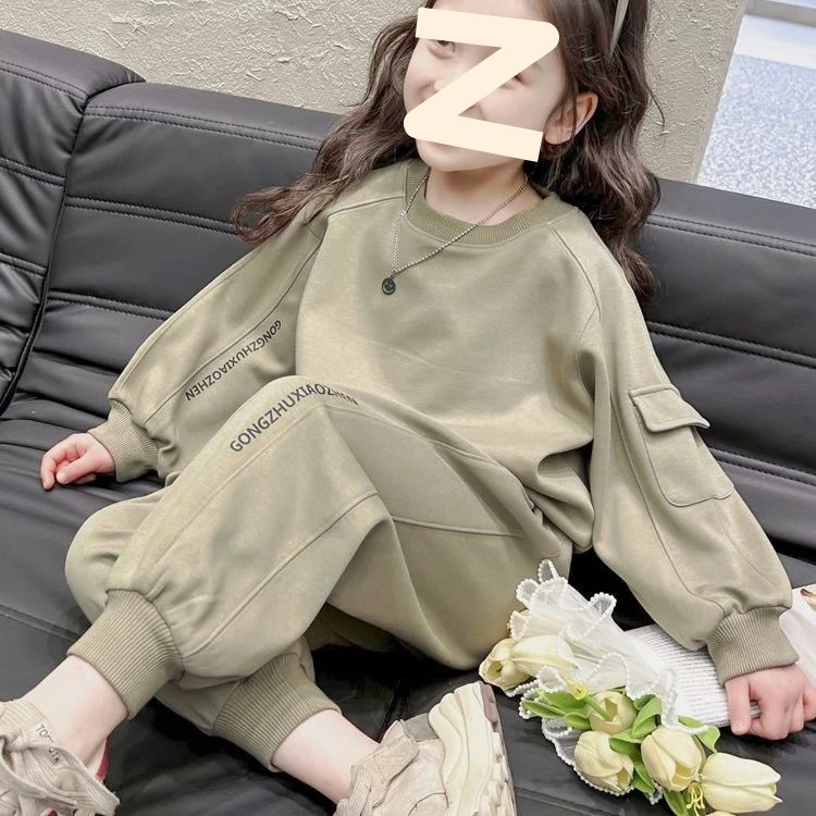女童洋气秋装运动套装2025新款中小童工装韩版卫衣卫裤时髦两件套