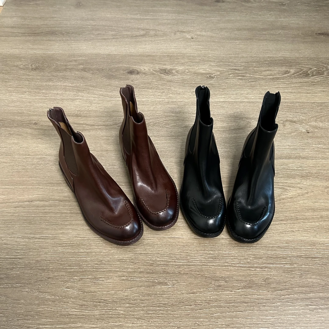 Dannyfrey头层牛皮秋冬新款英伦风女编织百搭后拉链切尔西靴4CM