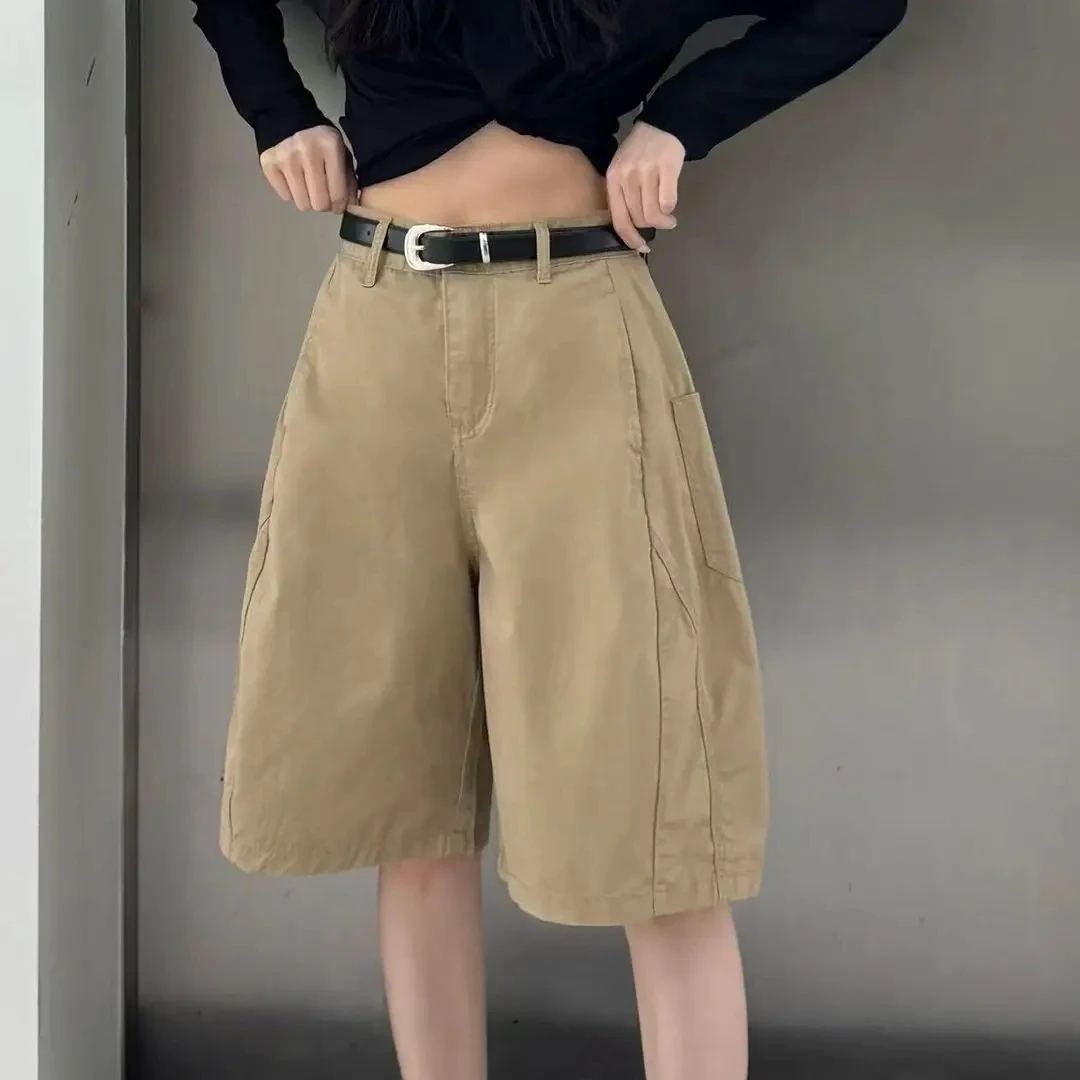 复古港风工装裤2025夏季新款高腰阔腿裤高级感宽松减龄休闲五分裤