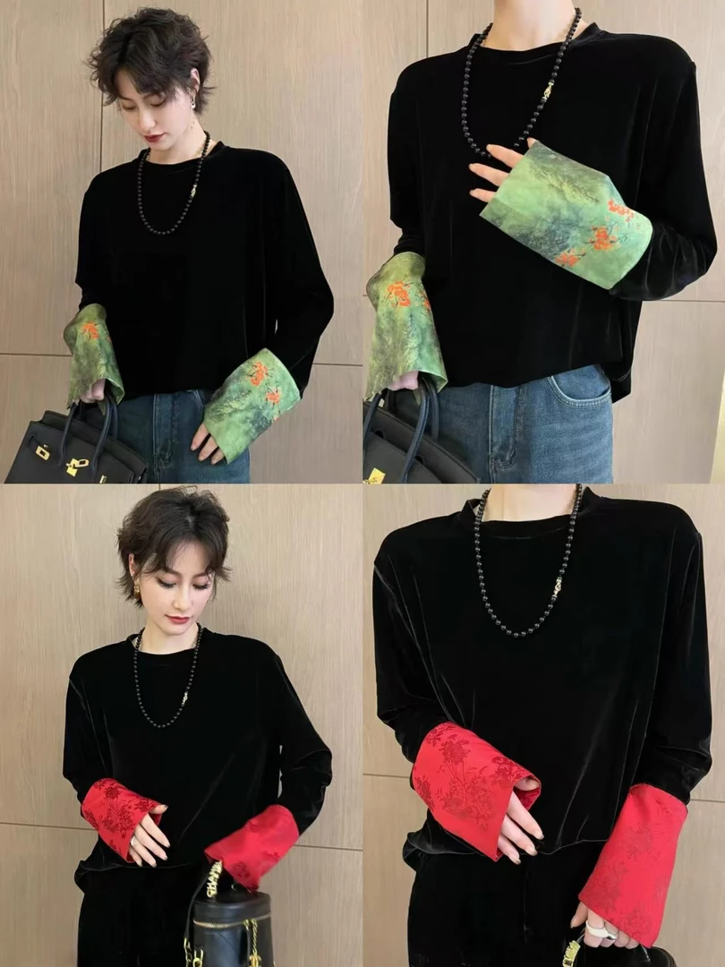 2025大码气质欧货胖mm国风丝绒时尚设计感胖mm显瘦上衣1156