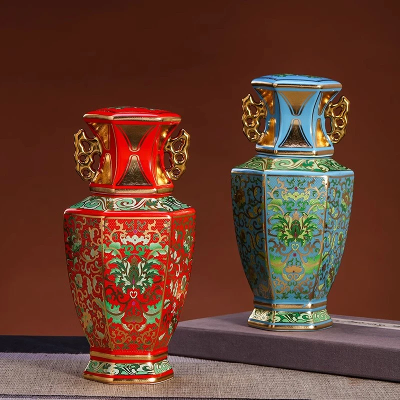 景德镇陶瓷空酒瓶1斤装复古双耳摆件家用密封酒瓶子存酒罐空酒壶