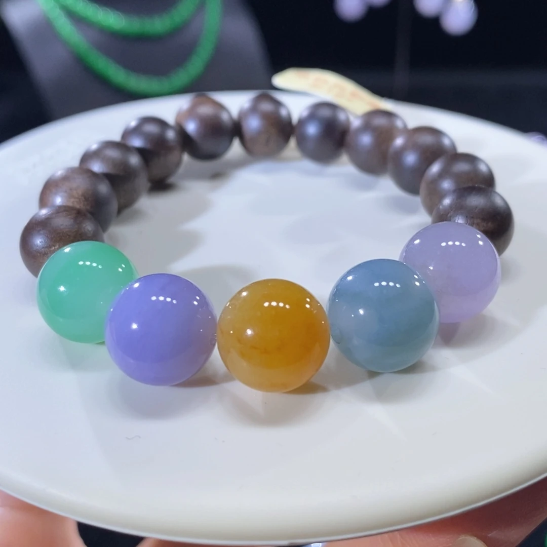 翡翠未镶嵌颈饰翡翠浓彩多宝手串12+mm