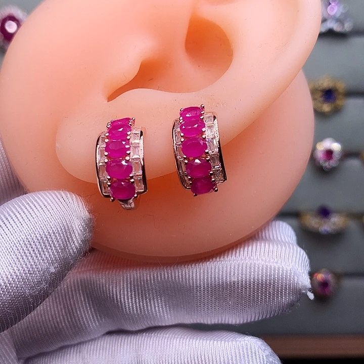 红宝石银S925镶嵌耳饰