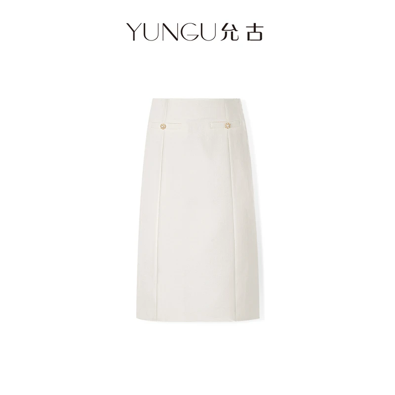 YUNGU允古 【金秘书】春季高腰显瘦A字裙通勤职业中长款过膝半身裙