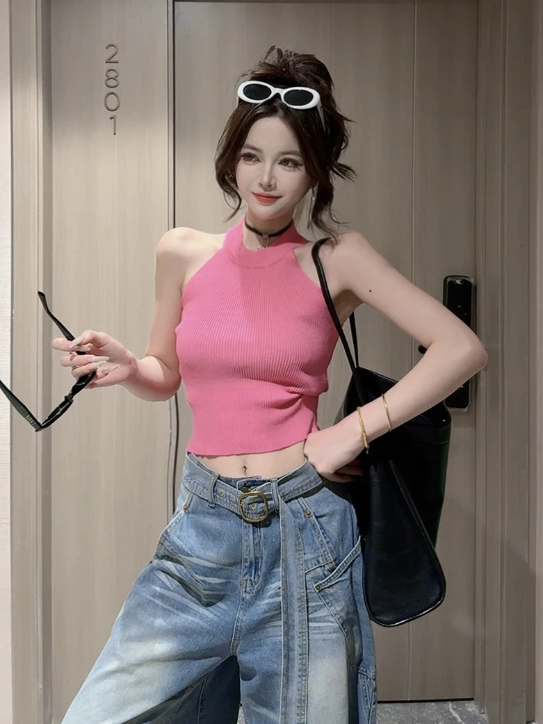 【CCDZ】夏季新品时尚百搭显瘦辣妹短款针织背心上衣女
