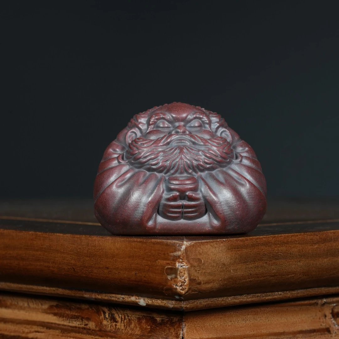 宜兴原矿高温石红雕塑香茶《达摩》紫砂手工茶宠茶玩茶道摆件