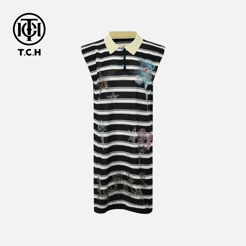 TCH私服烫钻工艺新时尚淑女百搭新潮流连衣裙T75B30E5195轻奢tch