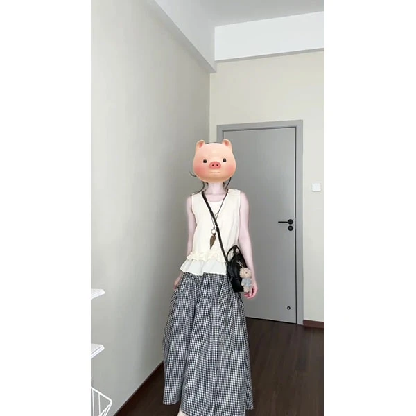 春夏新款韩系甜美荷叶边双层蛋糕摆无袖背心+松紧腰半身裙两件套