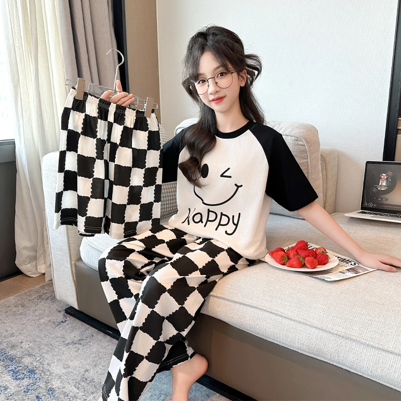 女童夏季睡衣套装2025新款儿童纯棉家居服三件套男女童夏天空调服