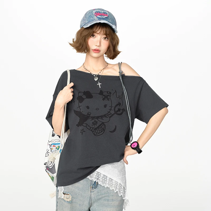 Girlyhalo慵懒风女装印花短袖t90937