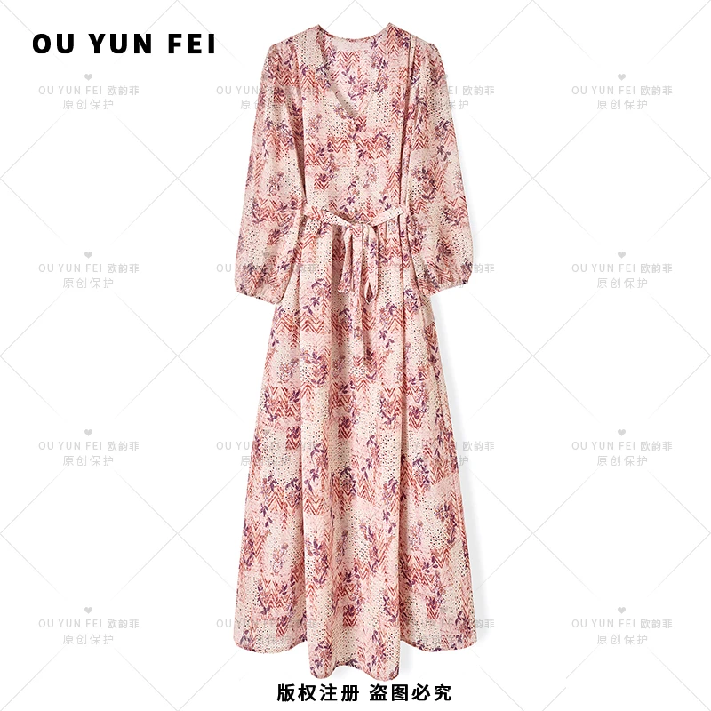 高级感连衣裙女新款气质显瘦穿搭时尚洋气印花长裙AB1009