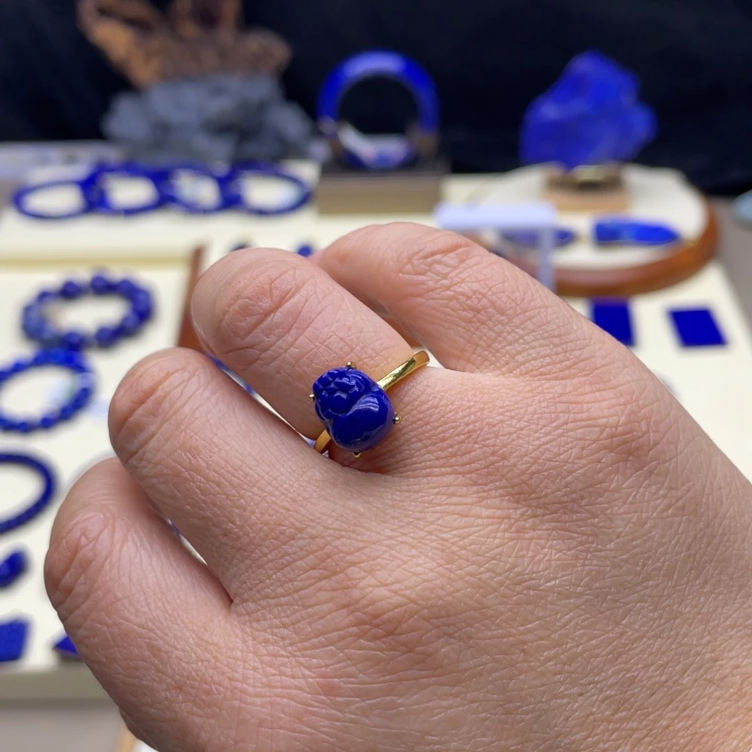 银S925镀金镶嵌青金石戒指