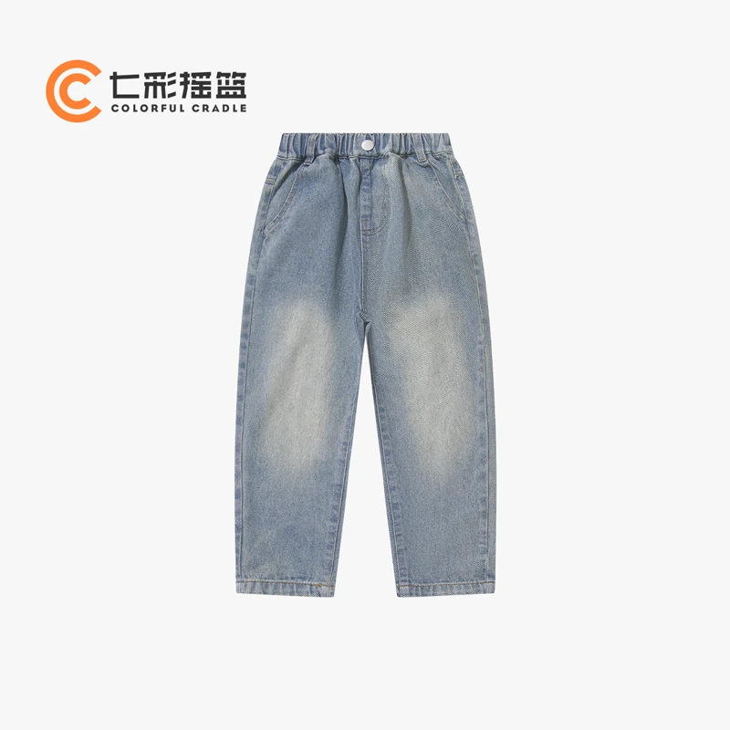 七彩摇篮春季长裤儿童2025新品时尚简约水洗休闲牛仔裤 1CN61305D