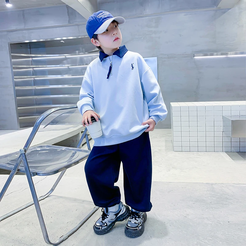 男童春装酷帅Polo领卫衣套装2025新款儿童男孩春秋韩范两件套衣服