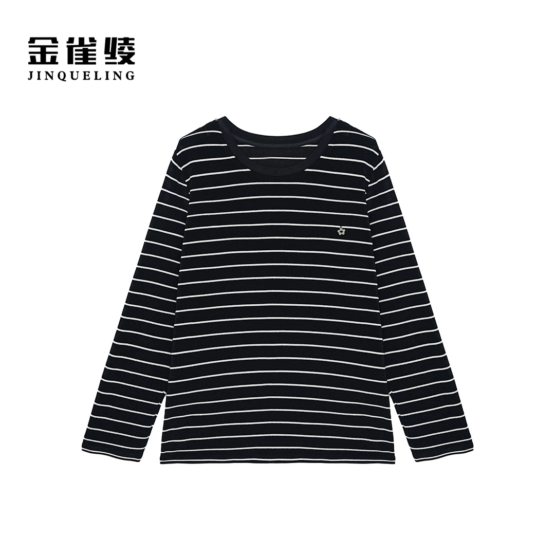 金雀绫【一朵小花】时尚条纹显瘦圆领简约加宽加大小衫SZA2SL563