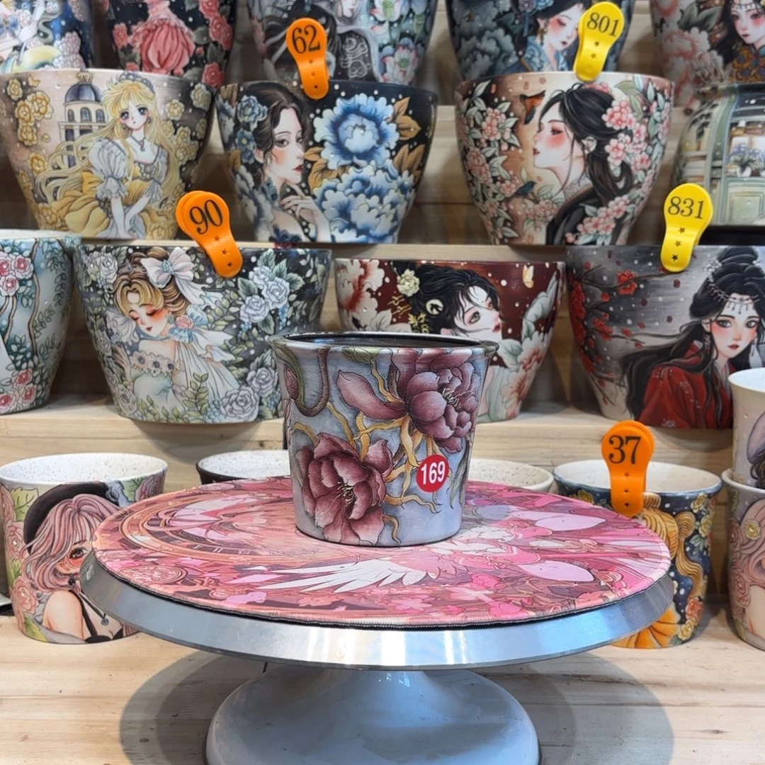 紫砂花盆景德镇手绘花盆陶瓷10/11