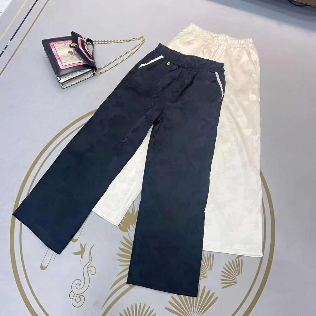 新中式轻国风直筒裤子女禅意提花缎面阔腿棉裤女2025早春