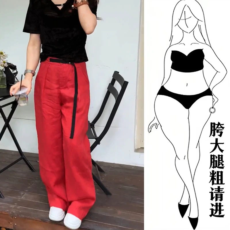 夏季薄款大码直筒阔腿裤女2025新款高腰显瘦休闲裤韩版拖地裤长裤