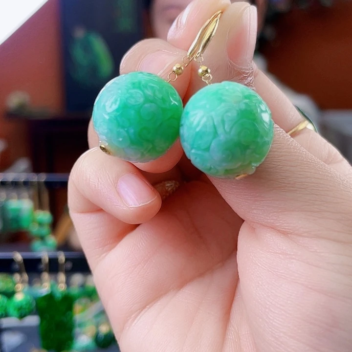 翡翠18K金镶嵌耳饰饰品