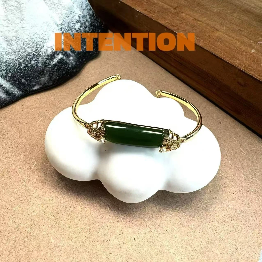 手镯 正品INTENTION 新中式菠菜绿色手镯链AE600