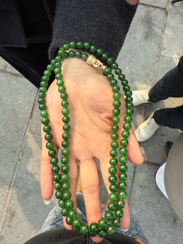 和田玉碧玉卡8珠子108颗色标级正阳绿