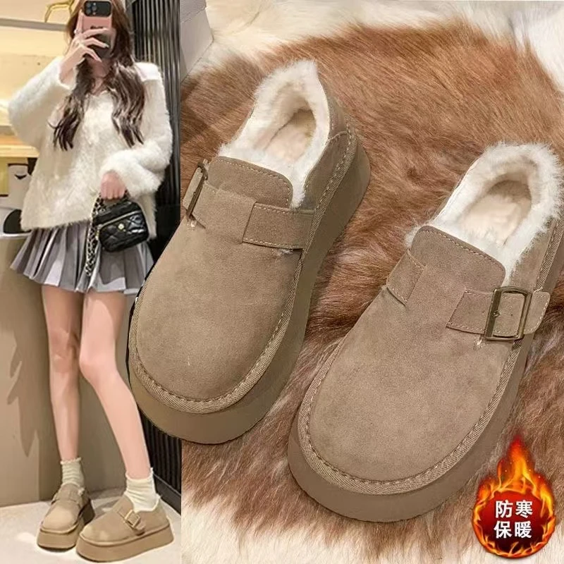 新款一脚蹬抗寒雪地靴冬季厚底时尚百搭加绒加厚保暖博肯棉鞋2025