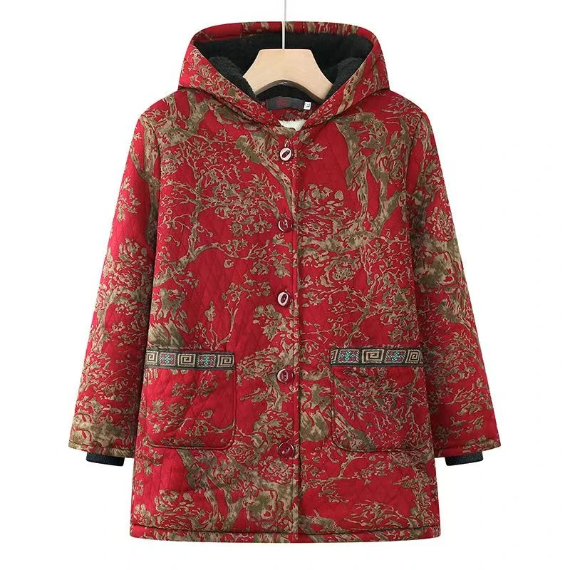 7839-冬季新款连帽奶奶棉袄加绒加厚中老年妈妈装棉衣