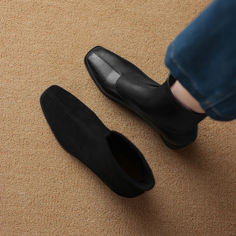 3CM牛皮，防滑冬舒适秋冬低跟复古港风短靴平秋冬复古港风低跟短靴