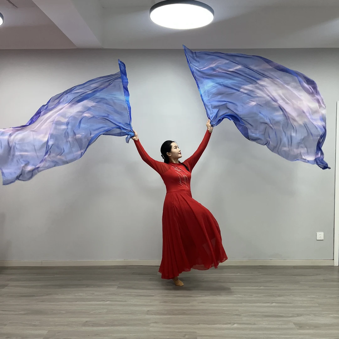 新款肚皮舞服装道具羽毛纱巾渐变色赞美旗舞台跳舞教堂