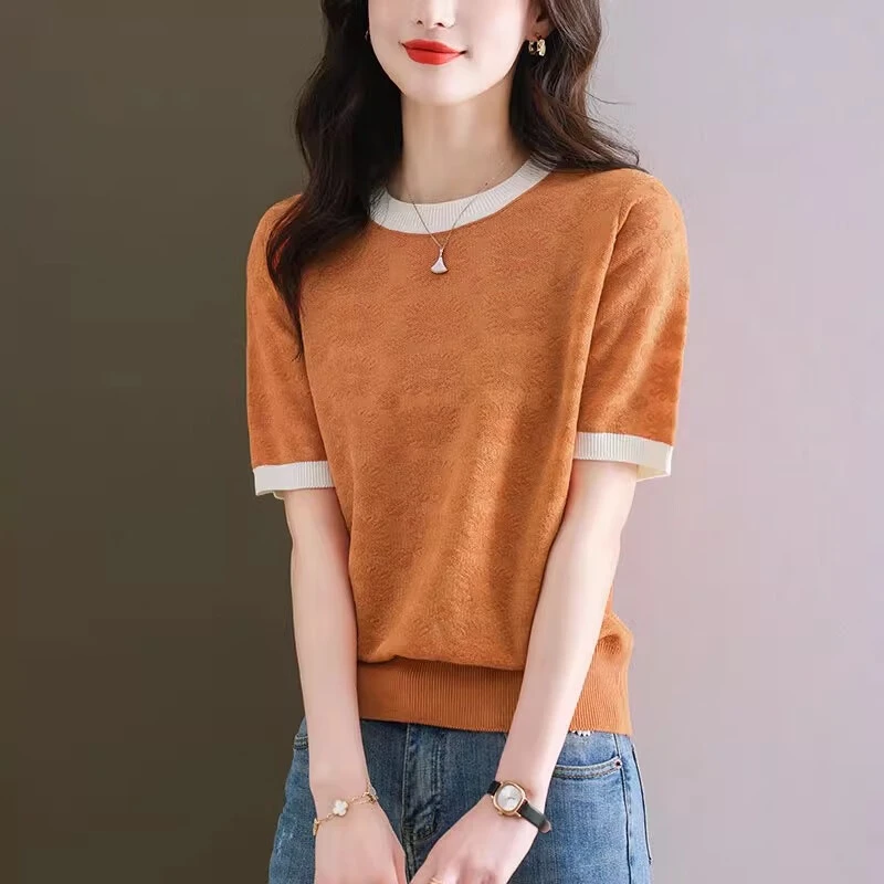 短袖t恤女洋气遮肚显瘦上衣夏季2025新款夏装短款体恤薄款针织衫