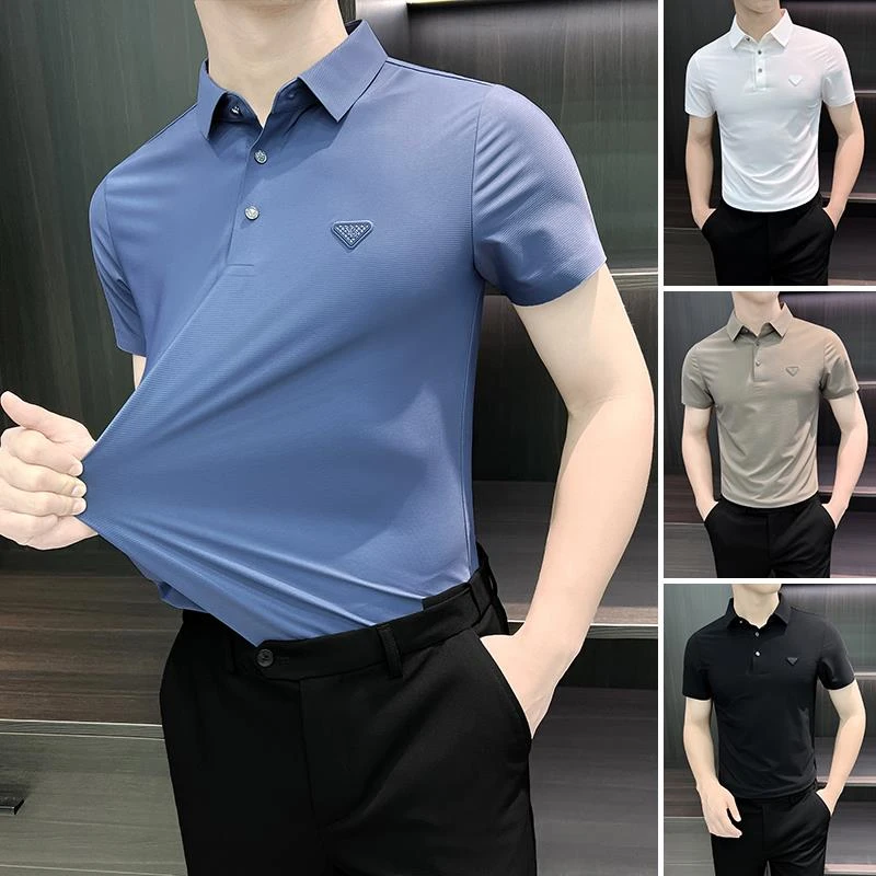 男士短袖t恤2025新款冰丝透气夏季薄款修身半袖潮男高级感polo衫