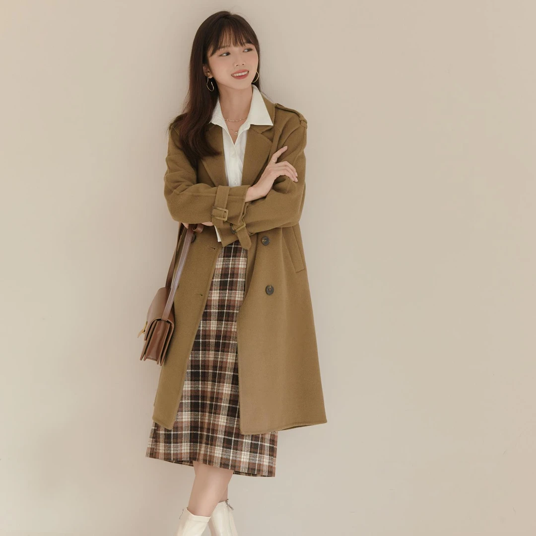 1555柒量一裁小个子驼色羊毛大衣长款双面呢高贵气质毛呢外套冬季