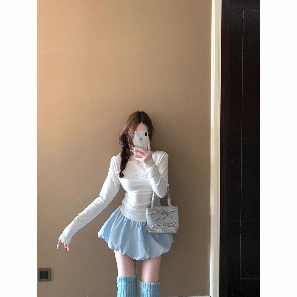 白色小众设计感气质性感甜辣上衣套装女2025春新款纯欲风辣妹蕾丝