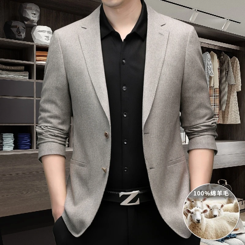 英伦高端大牌男士100%绵羊毛西服休闲时尚潮流春秋冬西服碎纹外套