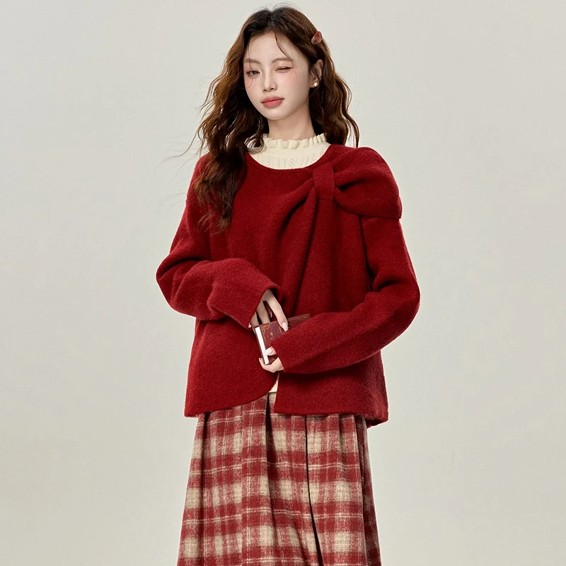 三寸藕【圣诞物语】本命年穿搭红色毛衣小香风针织衫2025秋冬上衣