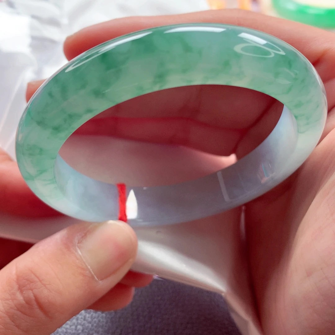 翡翠未镶嵌手镯师妹55.3水墨画半山水完美！（13号）