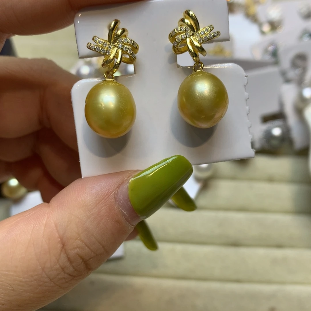 银S925镶嵌海水珍珠耳饰