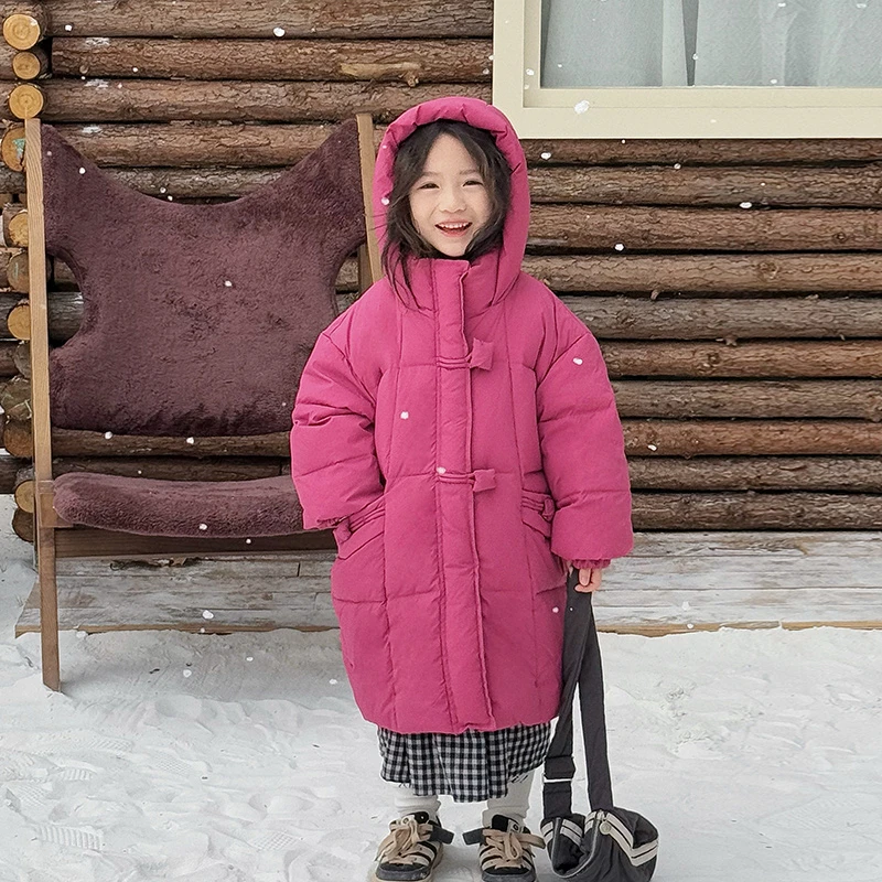 女童羽绒服90白鸭绒杜邦三防儿童冬季韩版中长款童装加厚外套甜美