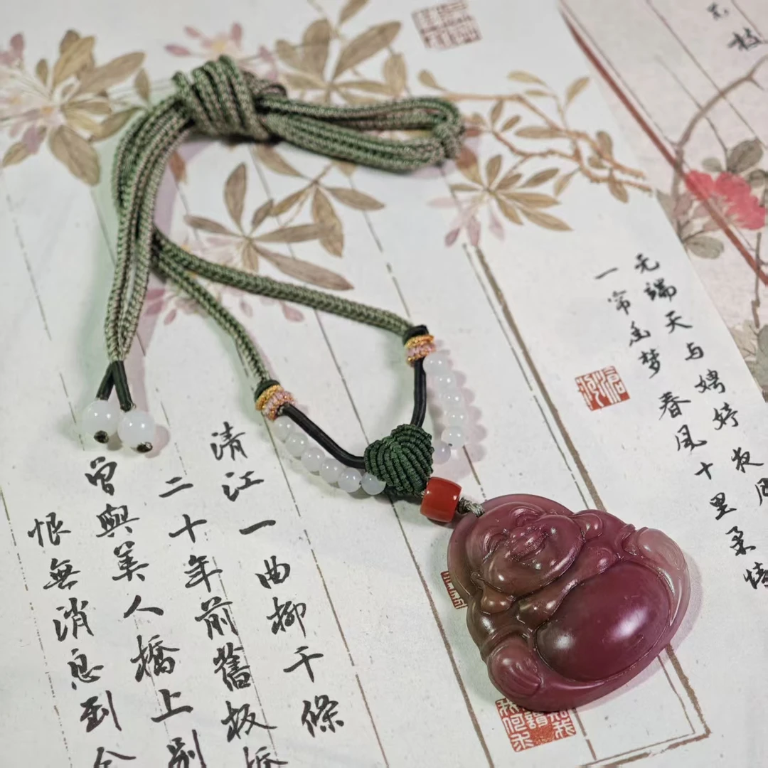 【Y】7C盐源玛瑙雕刻弥勒佛吊坠（孤品）