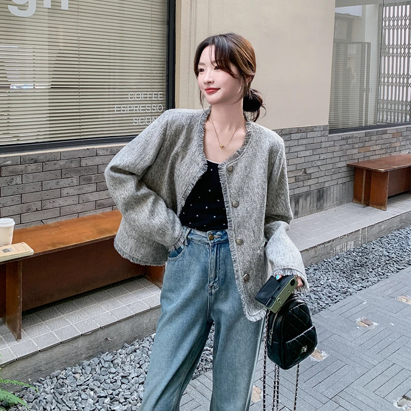 高级感灰色流苏小香风外套女2025春秋新款千金精致名媛风气质上衣